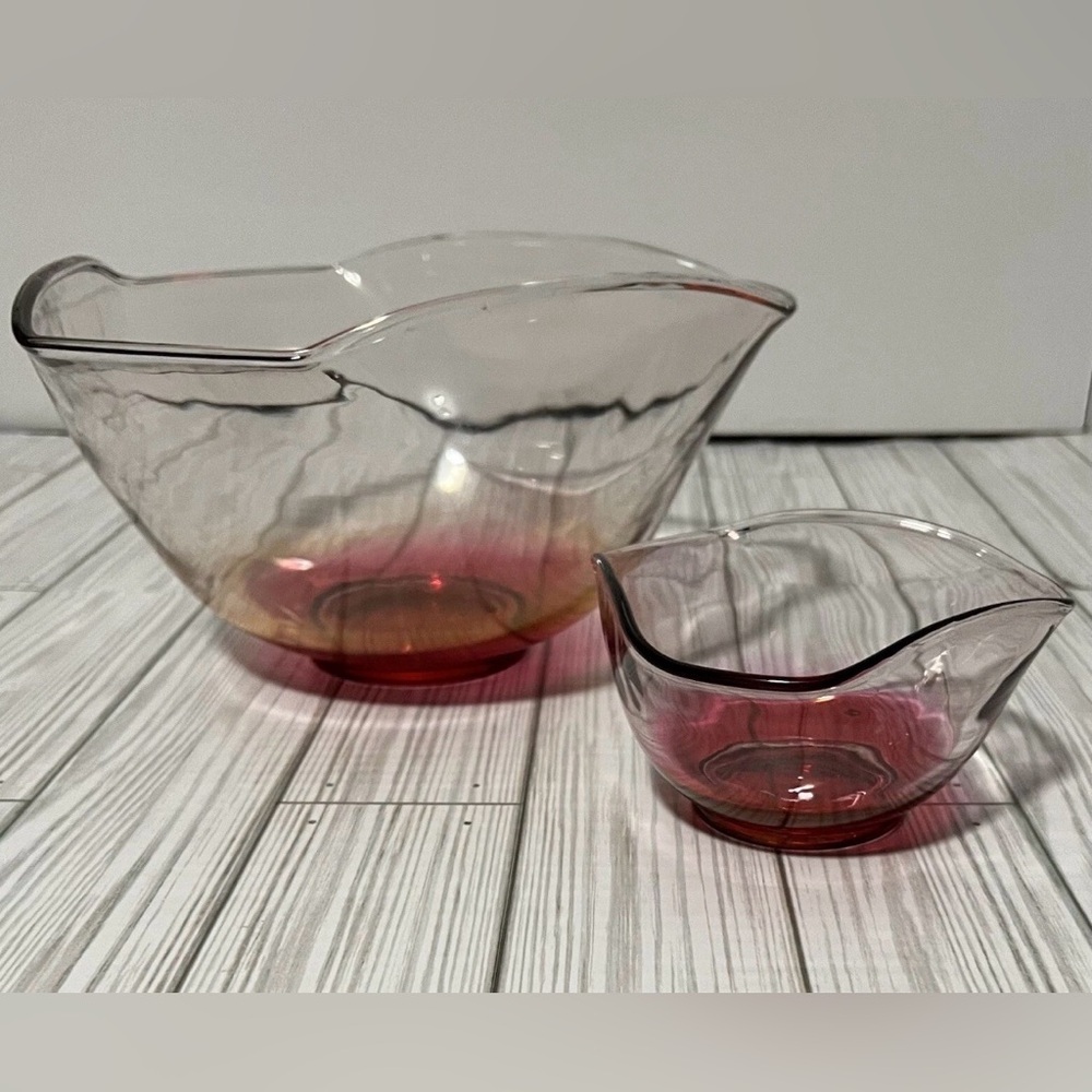 Set Of Vntg Indiana Glass Cranberry Red Flash Chip n Dip Bowls-Pinched Glass MCM